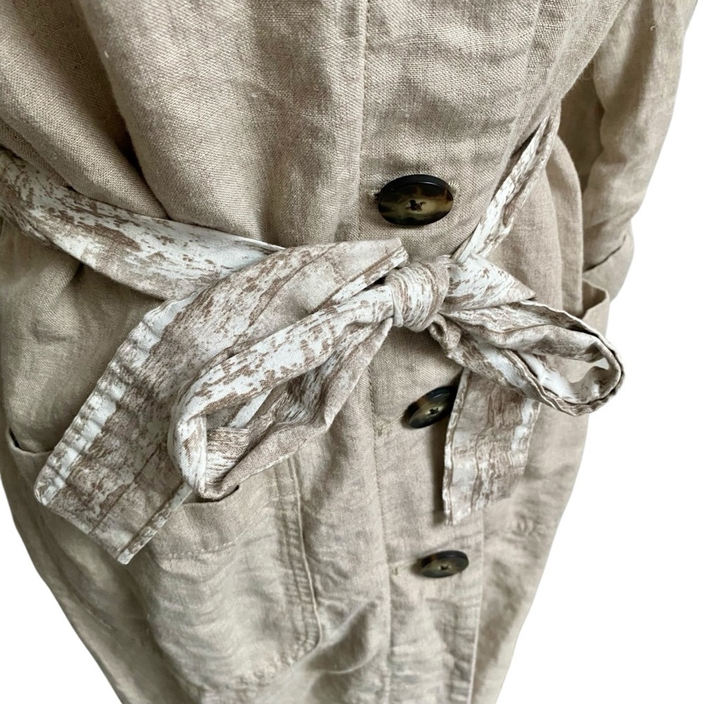 J. Jill Love Linen Shirt Dress XS 100% Linen Beige Button Front Belted Midi - Picture 4 of 12